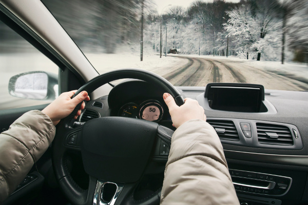 woman driving in snow